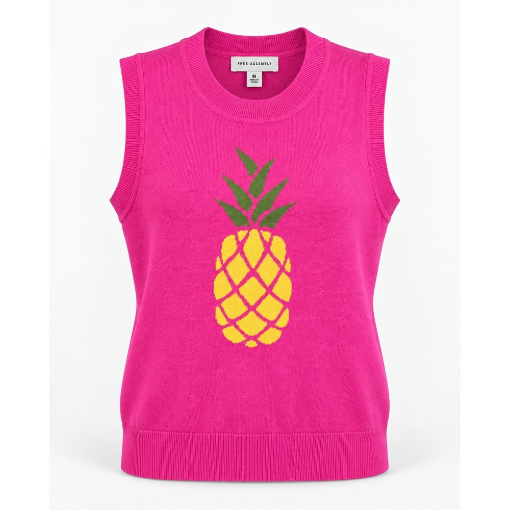 Free Assembly Pineapple Sweater Vest XXL 20 Fuchsia Pink Knit Shell NWT